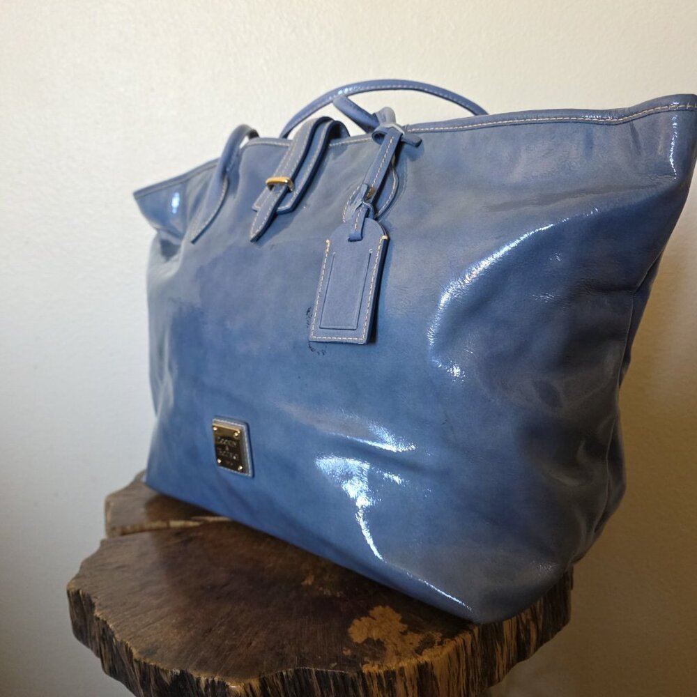 Dooney & Bourke Cindy Patent Leather Tote Bag Blue Large Shoulder Purse - Picture 14 of 16